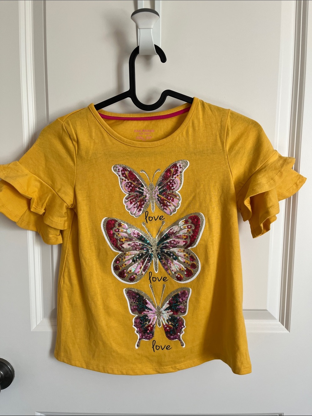 Isaac Mizrahi Girls' Yellow Butterfly Ruffle Sleeve Tee